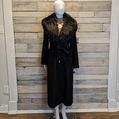 Calvin Klein Full Length Belted Wool Blend Trench Coat With Faux Fur Collar And Satin Lining Color: Black Size: 12p Item #: 949-289 Wool Trench Coat, Faux Fur Collar, Calvin Klein Black, Fur Collar, Womens Calvin Klein, Wool Blend, Trench Coat, Faux Fur, Calvin Klein