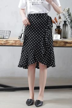 High Waist Irregular Polka Dot Ruffle Skirts – Nada Outfit Land Polka Dot Skirted Bottoms For Spring, Spring Polka Dot Skirted Bottoms, Flowy Polka Dot Skirt With Ruffles, Polka Dot Flowy Skirt With Ruffles, Polka Dot Ruffled Flowy Skirt, Summer Polka Dot Skirted Bottoms, Polka Dot Skirted Bottoms For Summer, Polka Dot Ruffled Skirt For Summer, Polka Dot Tiered Skirt With Ruffles