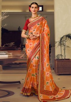 Orange chinon festival wear saree 508  Desc:  Color : Orange Saree Fabric : Chinon Wash Care : Dry clean Sleeve Style : Half Sleeve Long Sleeves : Done only in Custom Stitch Sleeves Lining : Done only in Custom Stitch Bust Size : 32 to 42 Inches Occasion : Temple Wear   Social Gathering   Pongal   Gudi Padwa   Onam   Ugadi. With Express Free Shipping and Custom Stitching, Buy Indian Party wedding wear Bridal saris Orange chinon festival wear saree 508 online in USA, UK and Canada from KollyBolly Indian Wedding Sari, Patola Print, Kids Lehenga Choli, Bridal Sari, Orange Saree, Indian Party, Wedding Saree Indian, Net Saree, Work Sarees