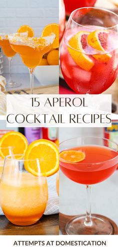 different types of cocktails with text overlay that reads 15 aperol cocktail recipes