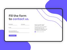 the form to contact us page is displayed on a purple and white background with an abstract wave