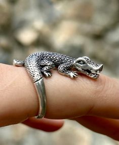 Alligator ring vintage crocodile ring biker ring silver alligator jewelry animal ring animal jewelry boho crocodile ring reptile ring  The ring is made of 925 sterling Silver  Weight of the ring - 8 grams Length of the ring 3 cm = 1,2 inches Size- any size available Alligator Ring, Crocodile Ceramic, Alligator Accessories, Alligator Jewelry, Alligator Clay Sculpture, Lizard Ring, Pomegranate Earrings, Animal Ring, Biker Rings