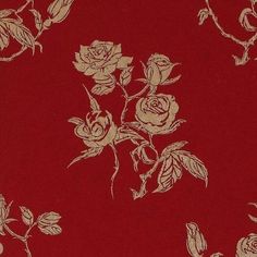 a red and gold wallpaper with roses on the bottom half is shown in this image