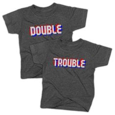 Double Trouble the perfect matching set for your two kids. Double Trouble Twin Shirts, Two Kids, Double Trouble, Adulting Shirts, Matching Sets