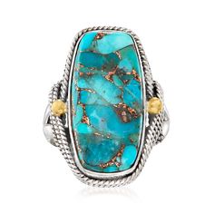 PRICES MAY VARY. Sterling silver and 18kt gold over sterling silver, stabilized turquoise ring for women. Stabilized turquoise. 1" wide. Luxury sterling silver and 18kt gold over sterling silver ring. Rectangle shape blue stabilized turquoise. Polished sterling silver and 18kt gold over sterling silver. Includes jewelry presentation box. Due to the naturally occurring characteristics of gemstones, each is unique and may exhibit imperfections such as inclusions , blemishes and cloudiness, as well Turquoise Drop Earrings, Opal Earrings Stud, Fine Jewelery, Opal Studs, Copper Turquoise, Jewelry Essentials, Turquoise Rings, Gemstone Engagement Rings, Sterling Silver Bead