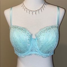 Nwt Bejeweled Bra Was Detach Able Straps. Bejeweled Bra, Blue Lace Bra, Tiffany Blue, Lace Bra, Blue Lace, Women's Intimates, Victoria's Secret, Color Blue, Blue Color