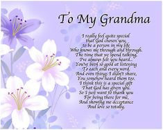 a poem written in the language to my grandma on purple background with white lilies