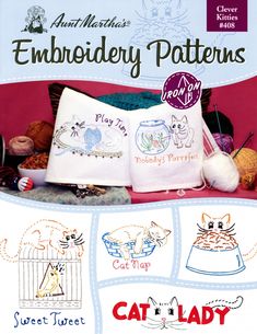 Aunt Martha's Embroidery Patterns Clever Kitties Iron On Embroidery, Pretty Kitty, Embroidery Transfers, Embroidery Supplies, Pattern Play, Needlepoint Canvases, Cat Nap, Embroidery And Stitching, Cocker Spaniel