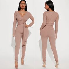 Fashion Nova Hayden Plus Size Heavy Rib Jumpsuit In Mocha Size 2x Large New Heavy Sculped Rib Long Sleeve Surplice Front Adjustable Tie Waist Legging Stretch 82% Polyester 9% Rayon 9% Spandex 5972-4/24t244bva Brown V-neck Jumpsuits And Rompers For Loungewear, Brown Fitted V-neck Jumpsuits And Rompers, Brown Long Sleeve Jumpsuits For Night Out, Brown Fitted V-neck Jumpsuit, Beige V-neck Jumpsuits And Rompers For Night Out, Brown Jumpsuit For Night Out In Spring, Tropical Romper, Metallic Jumpsuits, Fashion Nova Jumpsuit