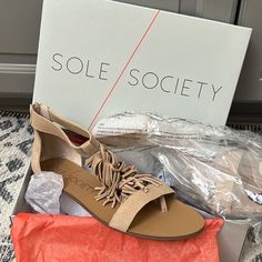 Brand New & Never Worn Sole Society Fringe Suede Sandals. Comes With Box And Packaging. Brown Suede Flats For Summer, Beige Suede Flats For Summer, Summer Beige Suede Flats, Summer Flats With Ortholite Insole And Round Toe, Summer Casual Flats With Ortholite Insole, Casual Summer Flats With Ortholite Insole, Uniqlo Bags, Vintage Chanel Handbags, Fringe Sandals