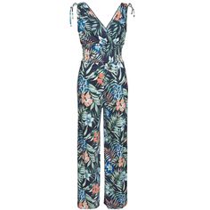 Look chic and feel comfortable in this printed jumpsuit. * Wide smocked waistband * Wrap look * Front and back V-neckline * Tie ribbons to gather on the shoulders * Wide leg style * Print may vary * 100% Viscose. Imported. * Machine wash cold with like colors, inside out * Hang to dry or lay flat Women's Tie, Floral Jumpsuit, Unique Features, Printed Jumpsuit, Womens Tie, Navy Floral, Look Chic, The Chic, Floral Tie