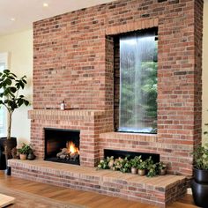 40 Brick Fireplace Ideas To Cozy up Your Home Brick Fireplace Ideas, Painted Brick Fireplace, Floating Mantel, Cozy Up Your Home, White Wash Brick, Shiplap Accent Wall, Reclaimed Brick