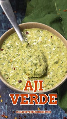 Homemade Aji Verde looking extremely inviting Verde Sauce Recipe, Aji Verde Sauce, Whipped Feta Cheese, Peruvian Chicken Recipe, Creamy Salsa, Green Herbs, Peruvian Dishes, Verde Sauce, Verde Recipe