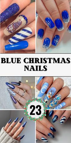 23 Blue Christmas Nails: Stunning Winter Designs for a Festive and Sparkling Look Christmas Nail Designs Blue And Silver, Blue Nail Christmas Design, Blue Christmas Gel Nails, Blue Christmas Nail Art, Winter Blue Nails Acrylic, Winter Nail Ideas Blue, Christmas Nail Designs Blue, Dark Blue Christmas Nails, Blue Xmas Nails