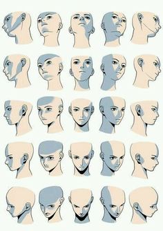 a bunch of heads with different angles and hair styles on them, all in various poses