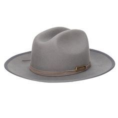 A hat so elevated that it will top off any of your outfit. Classic Cattleman rancher shape with a turn up brim. Soft Wool fabrication and traditional silhouette with a faux suede trim and antique brass detailing around the crown. Features : Brim Size: 3.5" 100% wool Women's one size ( 57 cm, 22.5 inches) Color : Grey Wool felt rancher with wrapped faux suede band and antique brass trim Western Style Panama Hat With Flat Crown For Fall, Western Boater Hat With Curved Brim In Fur Felt, Western Fur Felt Boater Hat With Curved Brim, Fall Fur Felt Panama Hat With Flat Brim, Western Style Brimmed Fur Felt Panama Hat, Western Style Brimmed Panama Hat In Fur Felt, Elegant Ranch Fur Felt Fedora, Elegant Fur Felt Fedora For Ranch, Elegant Ranch Style Fur Felt Fedora