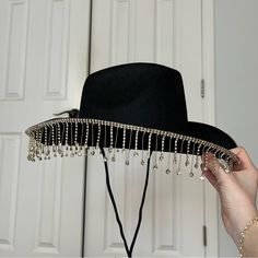 Fringe Bling Cowgirl Hat, Never Worn, Handmade Bling Cowgirl Hat, Free People Hat, Wool Fedora Hat, Rancher Hat, Rainbow Sweater, Fall Hats, Cowgirl Hat, Wool Fedora, Tie Dye Cotton