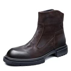 Experience unparalleled winter comfort with these men's boots. The round toe shape ensures exceptional comfort, complemented by a genuine leather upper and pig split insole for a seamless blend of quality and style. The zipper closure adds a modern touch to the retro military-inspired design, offering practicality and fashion. Step confidently into the season, wearing these marvelous ankle boots. Specifications Brand Name: GeraldBlack Boot Type: Chelsea BootsShaft Material: Genuine LeatherShaft-Genuine Leather Type: Cow LeatherOutsole Material: RubberUpper Material: Genuine LeatherUpper-Genuine Leather Type: Cow LeatherInsole Material: Pig SplitLining Material: Genuine LeatherLining-Genuine Leather Type: PigskinOrigin: Mainland ChinaCN: GuangdongBoot Height: ANKLEItem Type: BootsFashion El Winter Martin Ankle Boots With Goodyear Welt Construction, Winter Goodyear Welt Martin Ankle Boots, Rugged Martin Boots With Leather Sole For Winter, Brown Winter Chelsea Boots With Reinforced Toe, Rugged Winter Work Boots, Rugged Work Boots For Business In Winter, Business Waterproof Boots For Winter With Round Toe, Business Waterproof Boots With Round Toe For Winter, Brown Moc Toe Chelsea Boots For Winter