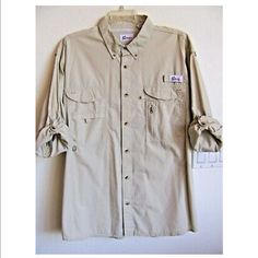 Worldwide Sportsman Long-Sleeve Fishing Shirt- Nwt! Unisex Size Medium In Tan/Beige. So Cute For A Boat Or Beach Cover Up! Beige Outdoor Tops With Pockets, Outdoor Beige Tops With Pockets, Beige Tops With Pockets For Outdoor, Spring Khaki Outdoor Shirt, Spring Outdoor Khaki Shirt, Casual Fishing Shirt With Pockets, Men Cream, Beach Covers, Fishing Shirts