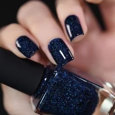 Midnight Blue Nails, Ilnp Nail Polish, Navy Nails, Boho Nails, Holographic Nail Polish, Blue Nail, Holographic Nails, Coffin Nails Designs