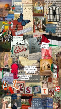 collage of various images with words and pictures on them, including the names of different countries