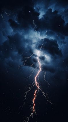 a lightning bolt is seen in the dark sky