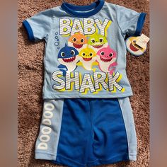 Baby Shark 2 Piece Unisex Short Set 12 Months , New Blue Cotton Play Sets, Playful Blue Sets For Playwear, Cute Blue Playwear Sets, Girls Baseball Outfit, Matching Sweatsuit, Santa Pajamas, Minnie Mouse Sweatshirt, Thanksgiving Dress, Tommy Hilfiger Baby