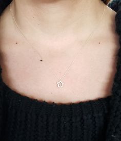 This is a beautiful diamond design necklace. It is set in real solid 14Kt Gold. The Pendant and chain are both 14Kt Gold. You can choose if you want 14Kt White Gold, 14Kt Yellow Gold or 14Kt Rose Gold. This is the perfect gift for mom, wife, fiancee, girlfriend, valentine, daughter, family or friend. It is a special gift for mother's day, valentine's day, wedding, anniversary, birthday, Christmas, Easter, New Year's and any holiday. Star Size: 9.55mm (0.376 inches) 2.80mm Width Total Diamonds: 2 Star-shaped Brilliant Cut Necklace For Gift, Star-shaped Brilliant Cut Necklace, Star-shaped Brilliant Cut Fine Jewelry Necklace, Star-shaped Diamond White Necklace For Anniversary, Star-shaped Diamond Necklace For Anniversary, Fine Jewelry Star-shaped Diamond Necklace For Anniversary, Star Shaped Diamond Necklace Gift, Star-shaped Diamond Necklace For Gifts, Diamond White Star-shaped Diamond Necklace As Gift