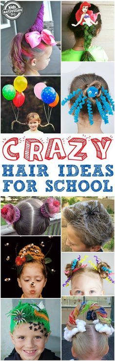 Little Girl Hairstyl Crazy Hair Ideas, Hair Ideas For School, Girls Haircuts, Crazy Hair Day Ideas, Crazy Hat Day, Beautiful Haircuts