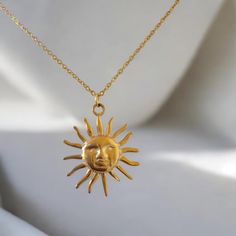 Gold sun necklace in stainless steel Necklace length 40cm + 5cm adjustable  DELIVERY  All items are shipped within 1-3 business days after payment and should be received within the stated time. Gold Sun Necklace, Sun Necklace, Necklace Love, Gold Sun, Steel Necklace, Stainless Steel Necklace, Love Gifts, Necklace Length, Gift For Him