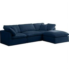 No matter how big or little the size of your gang, they can all find their sweet spot when you choose pieces from the Plush collection to build your ideal seating group. Choose this four-piece setor pair multiple pieces together to get the custom look everyone will love. The soft navy velvet material is soft and welcoming to the touch, and the set's cushions are overstuffed with a down and feather blend to provide ample support for tired bodies. Features: Soft Navy Velvet Overstuffed Down Feathe Navy Blue Sofa, Contemporary Sectional Sofa, Drapes And Blinds, Loveseat Living Room, Plush Collection, Meridian Furniture, Business Furniture, Modular Sectional Sofa, Navy Velvet