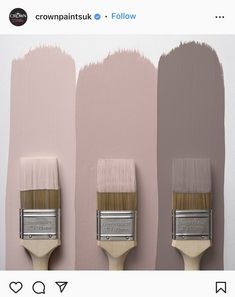 three paintbrushes with different shades of pink on them, one is white and the other is brown