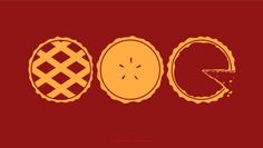 three different types of pies on a red background