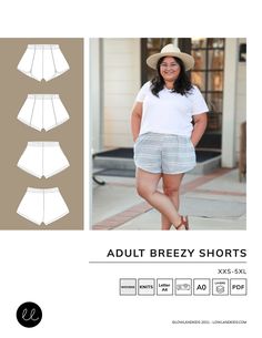 an image of a woman wearing shorts and a hat with the words adult breey shorts