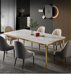 Exquisite Style Glossy Finish  Marble-Top Dining Table Set / Lixra Table Finishes, Modern Dining Room Table, Dining Room Table And Chairs, Buy Dining Table, Dining Area Design, Modern Dining Table Set, Marble Top Dining Table, Chairs Design, Table Marble