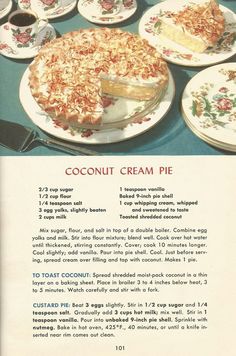 an old recipe book shows coconut cream pie