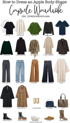 How to Dress an Apple Body Shape Capsule Wardrobe - livelovesara Apple Shape Fashion, Apple Body Shape, Apple Body Type, Apple Shape Outfits, Apple Body Shapes, Apple Shape