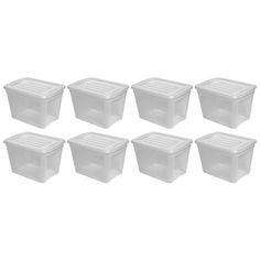 six plastic storage containers with lids