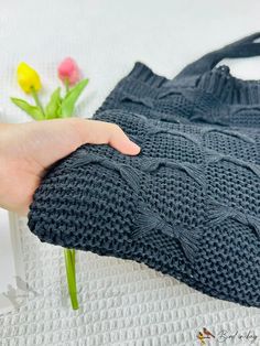 Bird in Bag - Knitted Hollow-Out Tote Bag with Large Capacity and Single Shoulder Strap - Perfect for Womens Daily Use Crochet Bags, Bird In Bag, Black Bag, Crochet Bag, Shoulder Strap, Tote Bag, Crochet, Pattern, Color