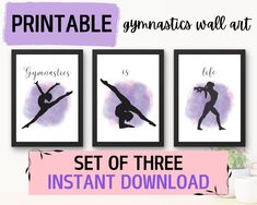 printable gymnastics wall art set of three instant digital files for silhouettes and watercolor paintings