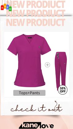 Women Fashion Elastic Surgical Wear V-neck Short Sleeve Hospital Nurses' Wear Suit Stretch V-neck Sets For Workwear, Stretch V-neck Workwear Sets, Pink V-neck Set For Work, Pink V-neck Workwear Set, Pink Stretch V-neck Sets, Pink V-neck Stretch Sets, Fitted V-neck Sets, Purple V-neck Summer Sets, Hospital Nurse