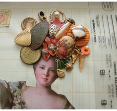 a woman's head is surrounded by many different things on top of a piece of paper