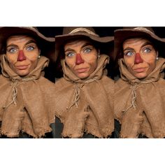 three identical images of the same person with different facial expressions and nose shapes, wearing burlocks