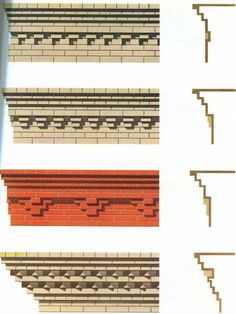 four different types of brick are shown in the same pattern as each type of wall