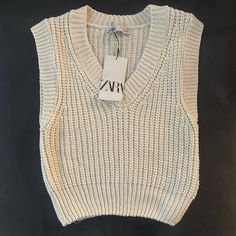 Brand New Sweater Vest Size Small From The Zara In Italy Zara Casual Sweater Vest For Fall, Zara Casual Winter Vest, Zara White V-neck Sweater, Zara Tops In Winter White For Spring, White V-neck Zara Sweater, Trendy White Zara Sweater, Zara Casual Vest For Fall, New Sweater, Zara Sweater