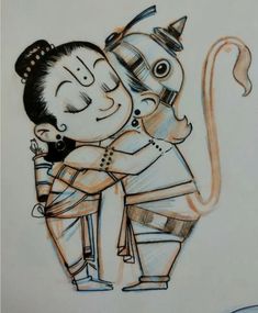 a drawing of two people hugging each other