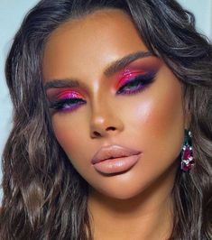 Hot Pink Makeup Looks Black Women, Colorful Glam Makeup, Coloured Makeup, Carnaval Makeup, Friday Makeup, Makeup 2024, Dramatic Eye Makeup