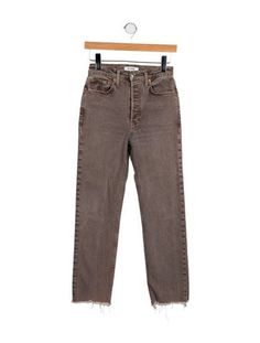 RE/DONE Straight Leg JeansBrownHigh-Rise5 PocketsRaw-Edge TrimButton ClosureFit:Jeans by RE/DONE typically fit true to size. Straight Leg Jeans, Leg Jeans, Straight Leg, High Rise, Clothes For Women, Clothes