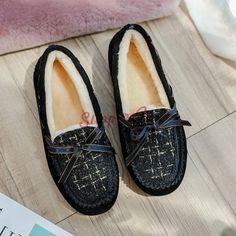 Women's Plaid Moccasin Slippers Shearling-Lined Suede Moccasins Elegant Slip-on Moccasins With Stitched Sole, Luxury Leather Slip-on Moccasins, Luxury Slip-on Moccasins With Suede Lining, Luxury Slip-on Moccasins With Leather Lining, Luxury Slip-on Suede Moccasins, Fluffy Shoes, Suede Moccasins, Moccasins Slippers, Womens Plaid