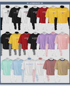 a group of men's long - sleeved t - shirts in different colors